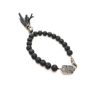 King Baby Studio 8MM Lava Rock Bracelet Leather Tassel Skull Charm Silver .925